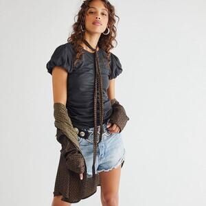 Free People Ruched Top w Scalloped Sleeves